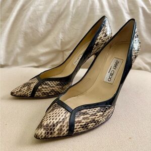 Jimmy Choo Black and Tan Snakeskin Heels. Size 38.5